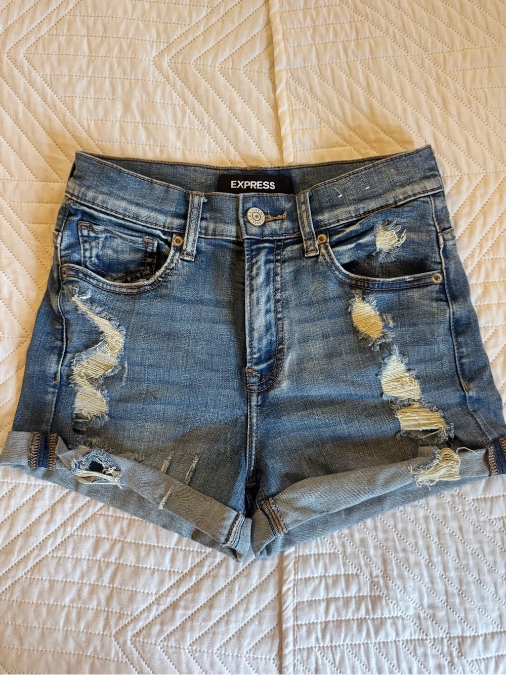 Express Women's Distressed High Rise Denim Shorts